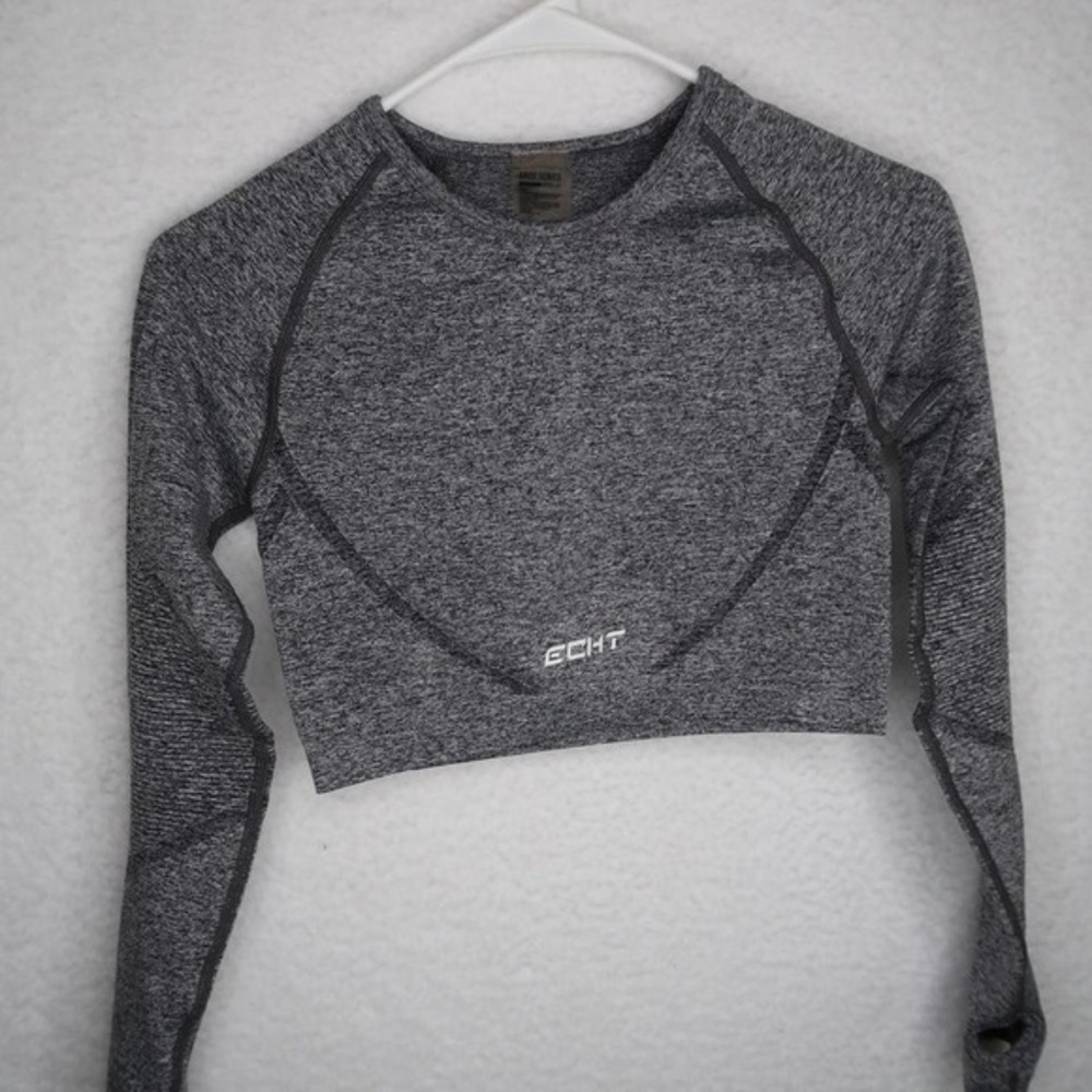 Echt Women's Dark Grey Cropped Long Sleeve Top Sz S Activewear‎ Workout Gym
